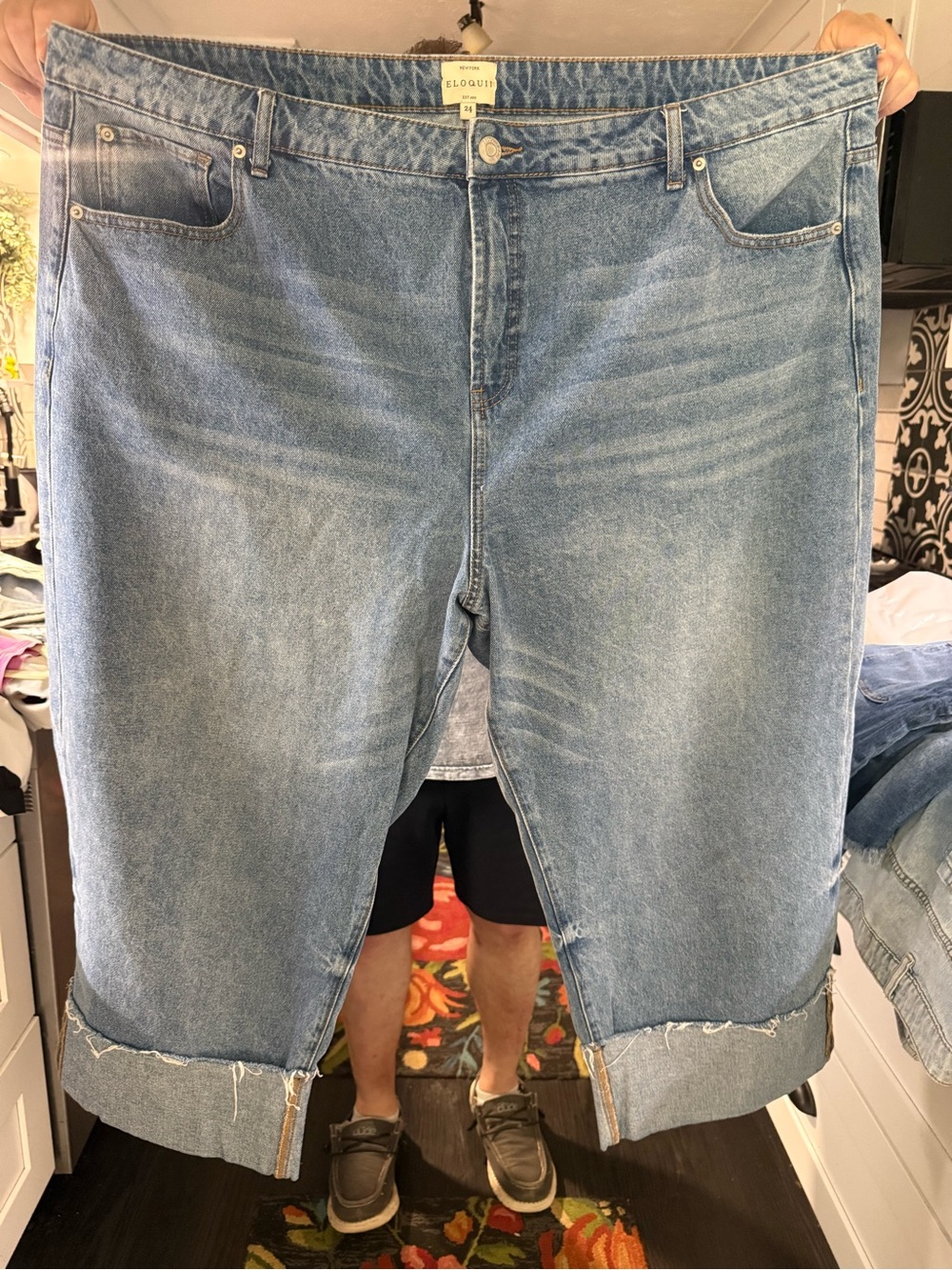 Eloquii Light Blue Boyfriend wide leg Jeans with wide cuff